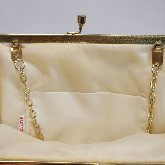 VTG Beaded Sequin Purse Ivory Evening Bag Gold Chain Strap Kisslock Handbag 6x5‎ - Picture 4 of 11